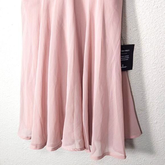 Lulus Pink Chiffon Dress Lace Bodice Spaghetti Strap Size S Bridesmaid - Picture 4 of 9